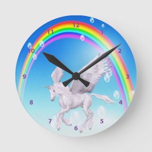 Mooie gevleugelde Unicorn, regenboog en bubbels Ronde Klok