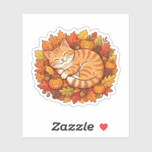 Mooie Gezellige Herfst Sfeer Kat Herfst Pompoenen  Sticker