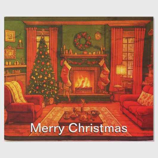 Mooie gezellige kerstbijeenkomst cadeaupapier (Vlak)