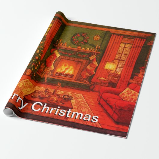 Mooie gezellige kerstbijeenkomst cadeaupapier (Uitgerold)