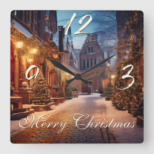Mooie gezellige kerstmotief in droomstadje vierkante klok