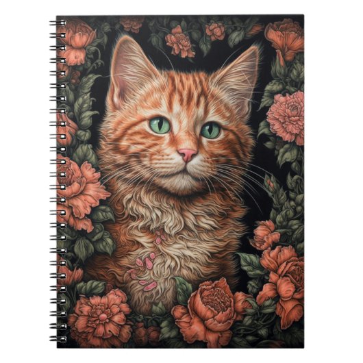 Mooie Ginger Kitten en Bloemen Notitieboek (Voorkant)