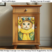 Mooie Ginger Sunflower Steampunk Kat FE6 Decoupage Tissuepapier