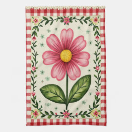 Mooie Gingham Bloem Theedoek. Theedoek