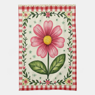 Mooie Gingham Bloem Theedoek. Theedoek