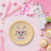 Mooie Gingham Konijn Roze Hart Bril Papieren Bordje (Feest)
