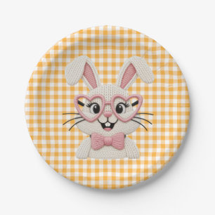 Mooie Gingham Konijn Roze Hart Bril Papieren Bordje