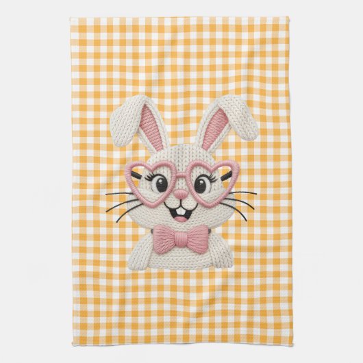 Mooie Gingham Konijn Roze Hart Bril Theedoek (Verticaal)