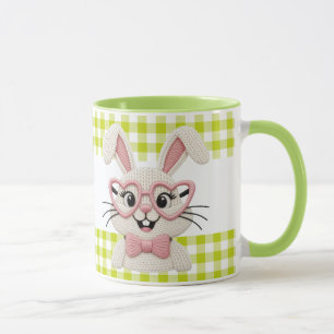 Mooie Gingham Konijn Roze Harten Bril Mok
