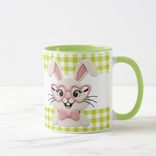 Mooie Gingham Konijn Roze Harten Bril Mok (Rechts)