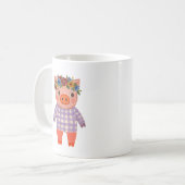 Mooie Gingham Mok met Varken (Voorkant links)