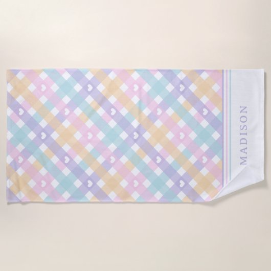 Mooie Gingham Plaids Harten Strandlaken (Voorkant)