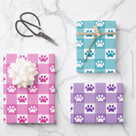 Mooie Gingham Pootafdruk Patroon Roze Turkoois Paa Inpakpapier Vel