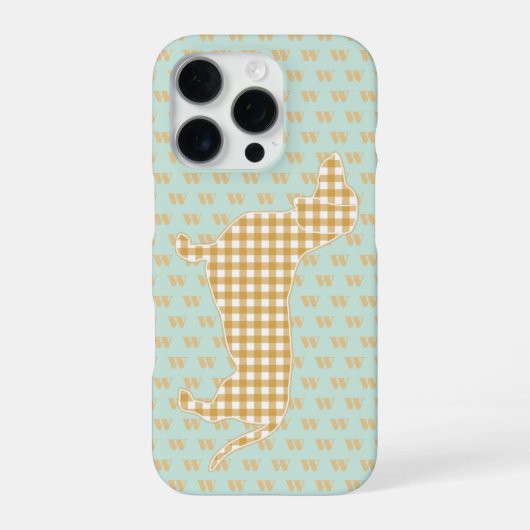 Mooie Gingham Teckel Monogram Eendenei Blauw iPhone Hoesje (Achterkant)