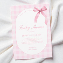 Mooie Gingham Waterverf Roze Strik Meisje Baby Sho