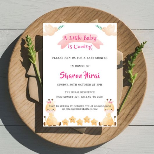 Mooie Giraffe Baby Shower Uitnodiging