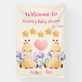 Mooie Giraffe Baby Shower Vlag | Tweeling Baby Sho Spandoek
