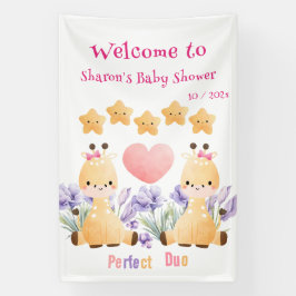 Mooie Giraffe Baby Shower Vlag | Tweeling Baby Sho Spandoek