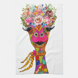Mooie Giraffe Bloemenkroon Keukendoek Theedoek