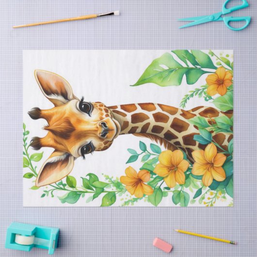 Mooie Giraffe Dier & Sinaasappel Bloem Decoupage Tissuepapier (Craft)