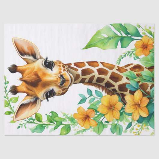 Mooie Giraffe Dier & Sinaasappel Bloem Decoupage Tissuepapier (Voorkant)