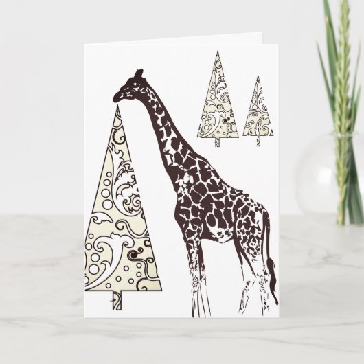 Mooie Giraffe en decoratieve kerstbomen Feestdagen Kaart (Voorkant)