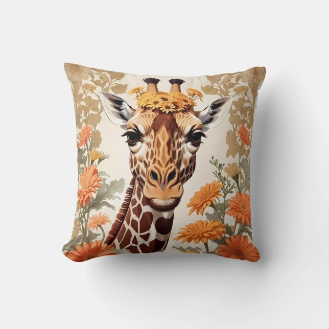 Mooie Giraffe en Gerbera Daisy Flowers Kussen (Voorkant)