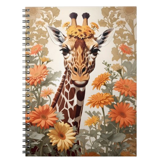 Mooie Giraffe en Gerbera Daisy Flowers Notitieboek (Voorkant)