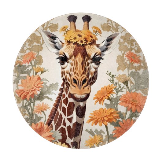 Mooie Giraffe en Gerbera Daisy Flowers Snijplank (Voorkant)