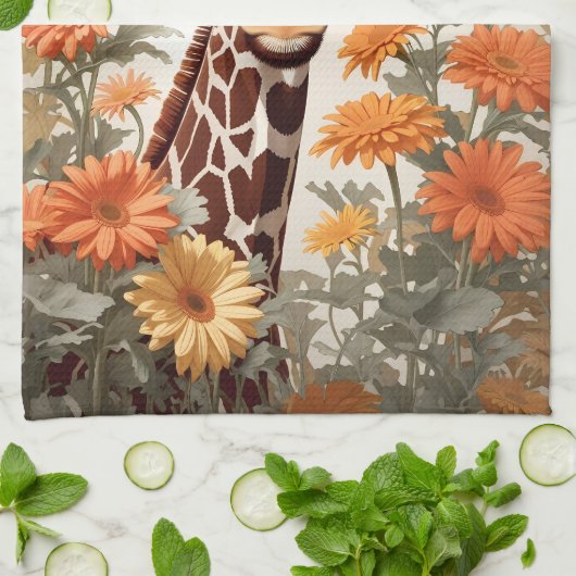 Mooie Giraffe en Gerbera Daisy Flowers Theedoek (Gevouwen)