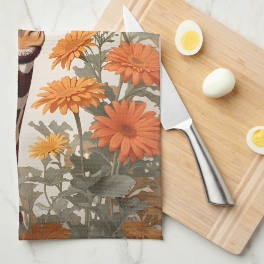 Mooie Giraffe en Gerbera Daisy Flowers Theedoek (Quarter Fold)