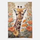 Mooie Giraffe en Gerbera Daisy Flowers Theedoek (Verticaal)