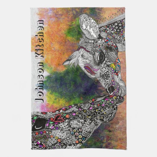 Mooie Giraffe en haar Kalf Keuken Handdoek (Verticaal)