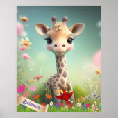 Mooie giraffe in tuin gepersonaliseerde kunst kind poster (Voorkant)