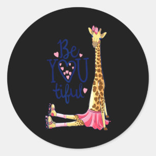 Mooie Giraffe _ Inspireer Wees Jijzelf Giraffe Die Ronde Sticker