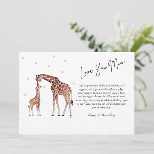 Mooie giraffe Moederdag kaart (Staand voorkant)