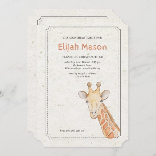 Mooie Giraffe uitnodiging (Voorkant / Achterkant)