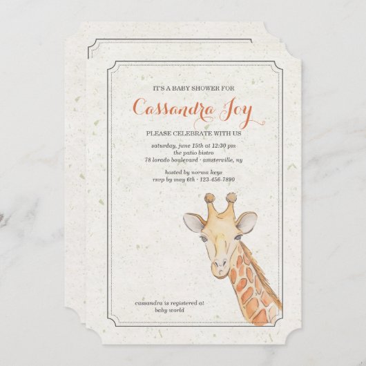 Mooie Giraffe uitnodiging (Voorkant / Achterkant)