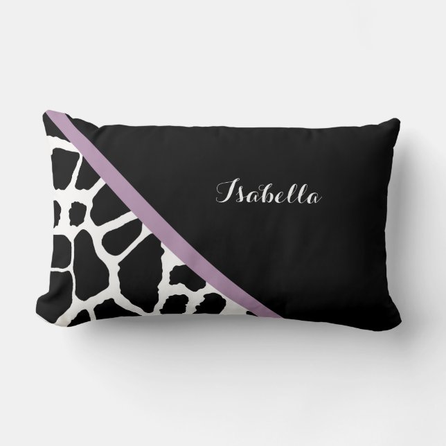 Mooie Giraffeprint Lavendel Paarse Streep en Naam Kussen (Voorkant)