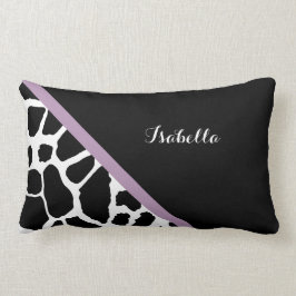 Mooie Giraffeprint Lavendel Paarse Streep en Naam Kussen