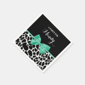 Mooie giraffeprint mintgroene strik met naam servetten (Hoek)
