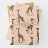 Mooie Giraffes Roze en bruin Inpakpapier Vel (In situ)