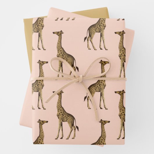 Mooie Giraffes Roze en bruin Inpakpapier Vel (In situ)