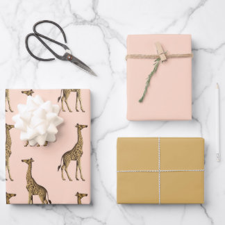 Mooie Giraffes Roze en bruin Inpakpapier Vel