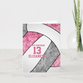 mooie girale roze volleybal verjaardag kaart