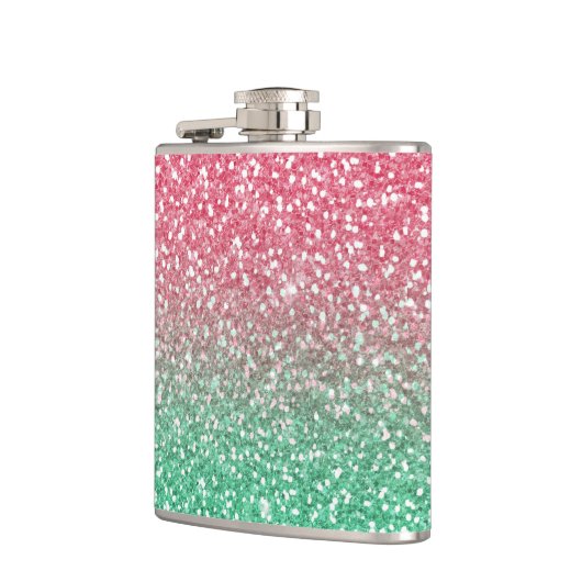 Mooie, girale trendypink groene faux glitter heupfles (Links)