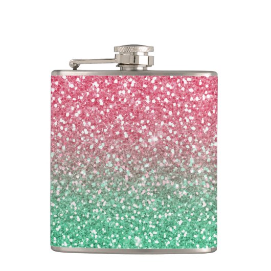 Mooie, girale trendypink groene faux glitter heupfles (Voorkant)