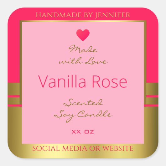 Mooie Girly Product Verpakking Label Roze en Goud (Voorkant)