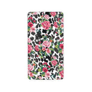 Mooie girly trendy vintage rozen en luipaard etiket