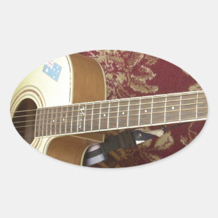 Mooie gitaar met een Afrikaans motief Ovale Sticker